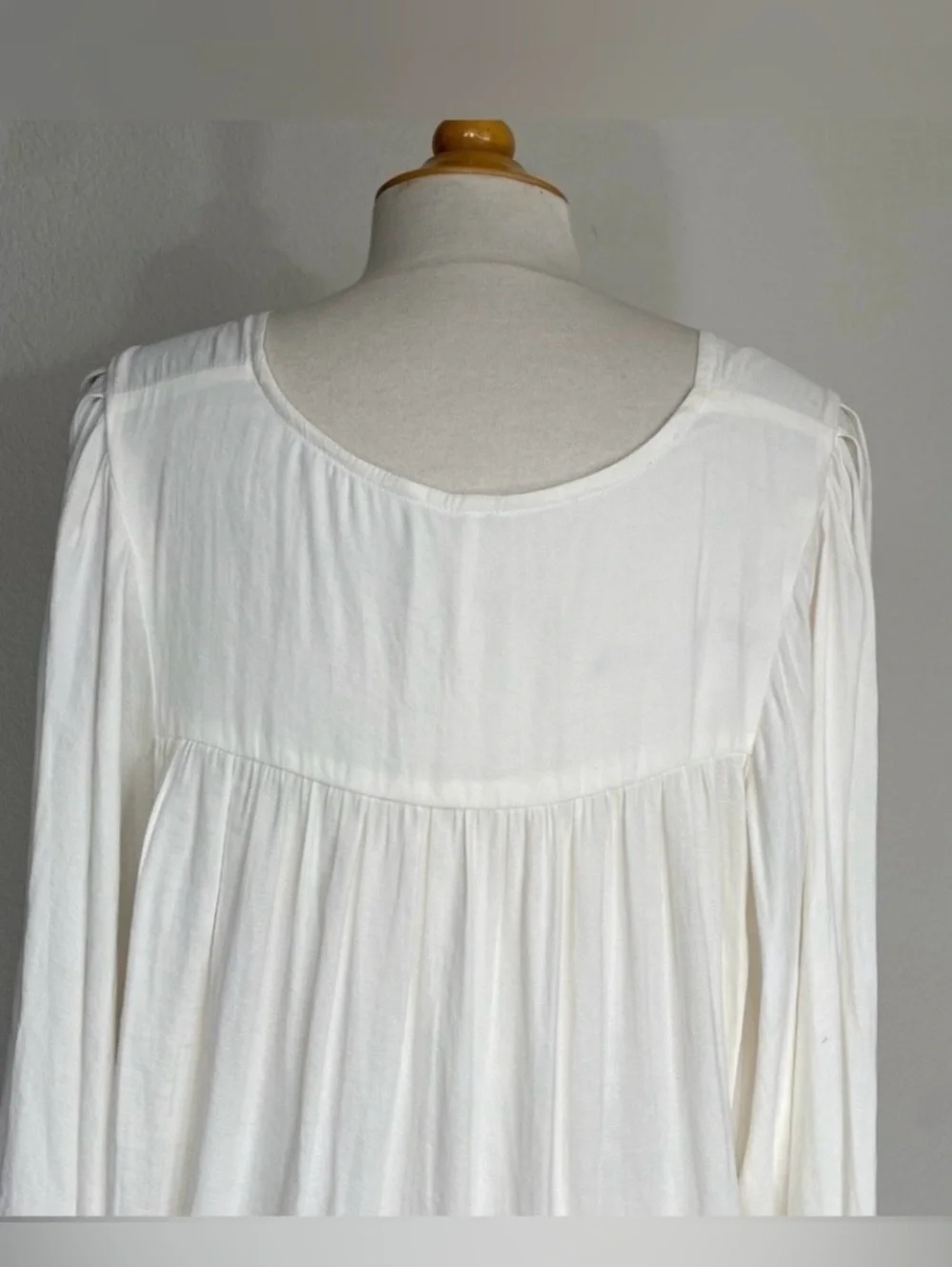 Free People Women White Drappy Peasant Sleeve Oversize Blouse Size Large Coastal